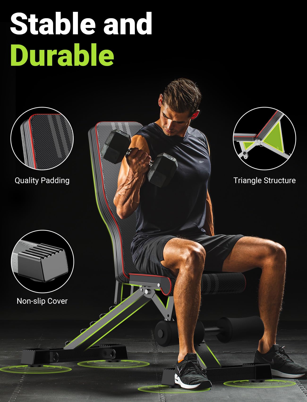 YOLEO Klappbare Hantelbank Multifunktion Training Fitness Bank Bauchtrainer Schrägbank mit 7-Fach Verstellbarer Rückenlehne/4-Fach verstellbarer Sitzkissen,Anregung Belastung 300kg,Sit Up Bank